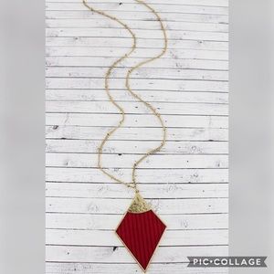 Red Velvet and Goldtone Diamond Pendant Necklace